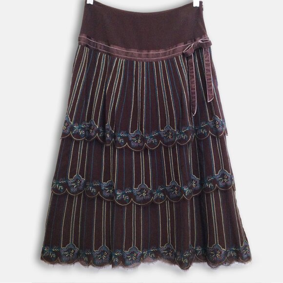 Karen Millen Embroidered 100% Silk Tiered Midi Skirt - Picture 1 of 7